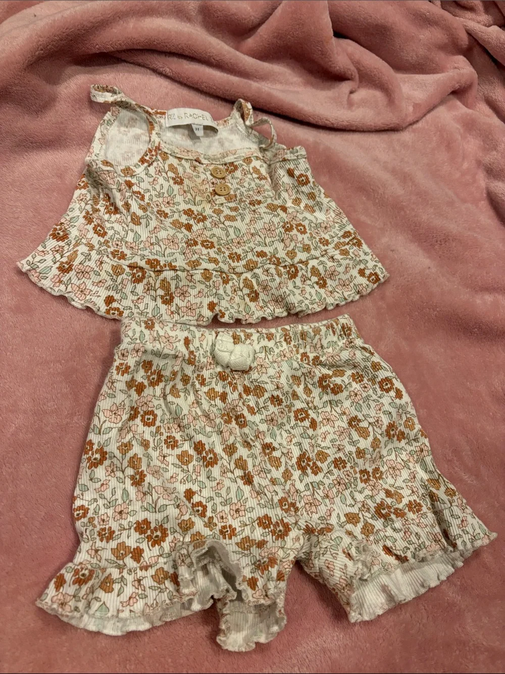 Floral Ruffle Tank & Shorts Set - Rust Floral on Cream